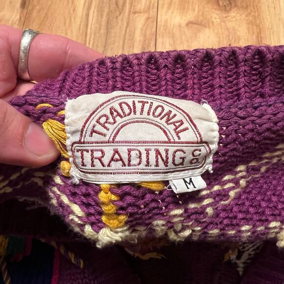 VINTAGE Rare Nativity Scene Heavy Knit Cardigan Size M 90s Wise Men Jesus - Picture 3 of 6